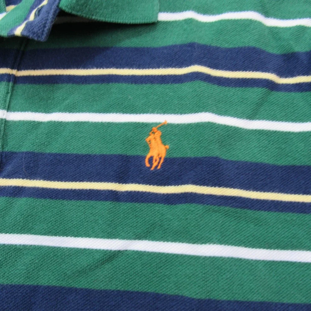 Polo Ralph Lauren Men's Striped Green Navy Yellow Short Sleeve Polo Shirt Size L